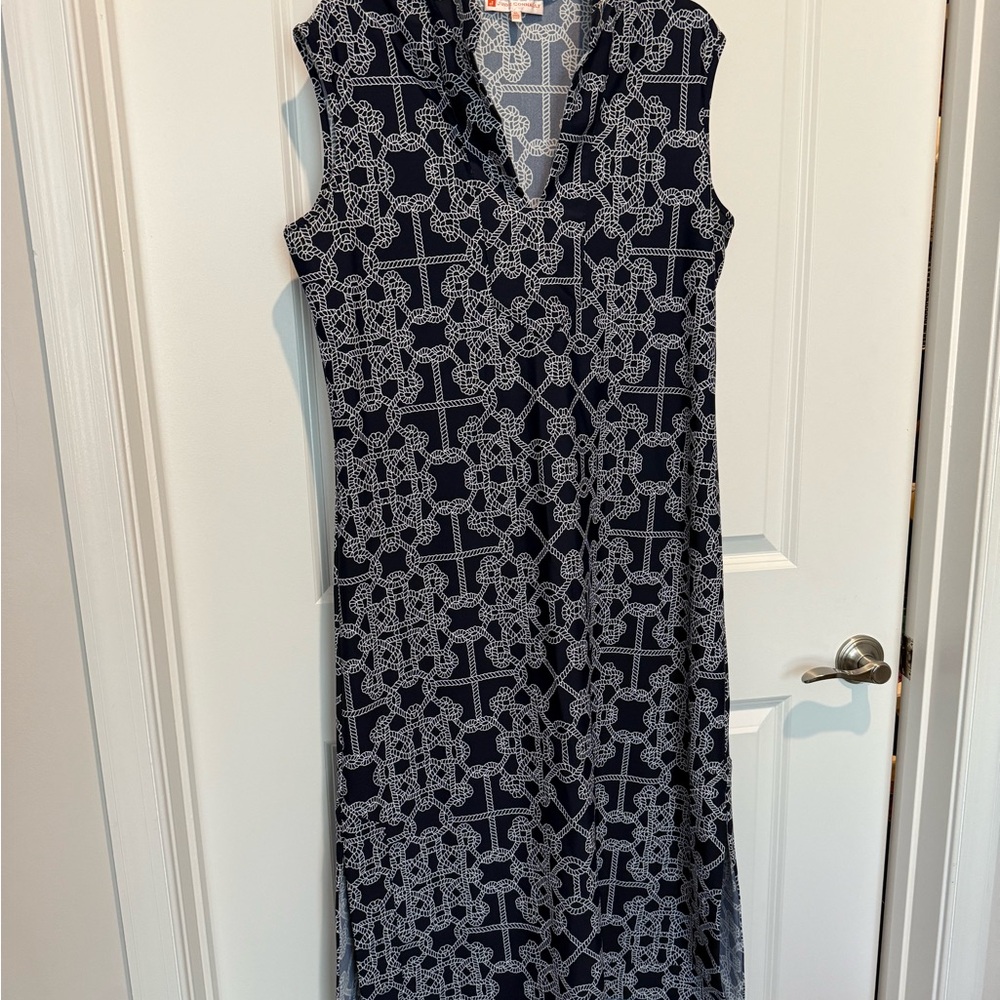 Jude Connally Navy and White Geometric Maxi Dress
